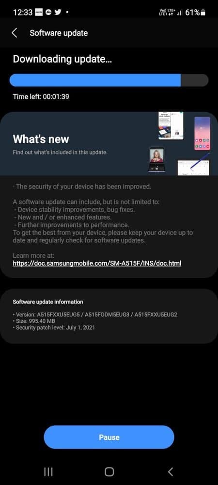 Galaxy A51 July 2021 update