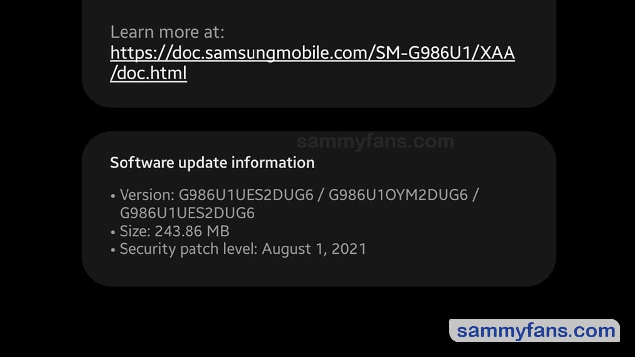 Samsung Galaxy S20 August 2021 Update