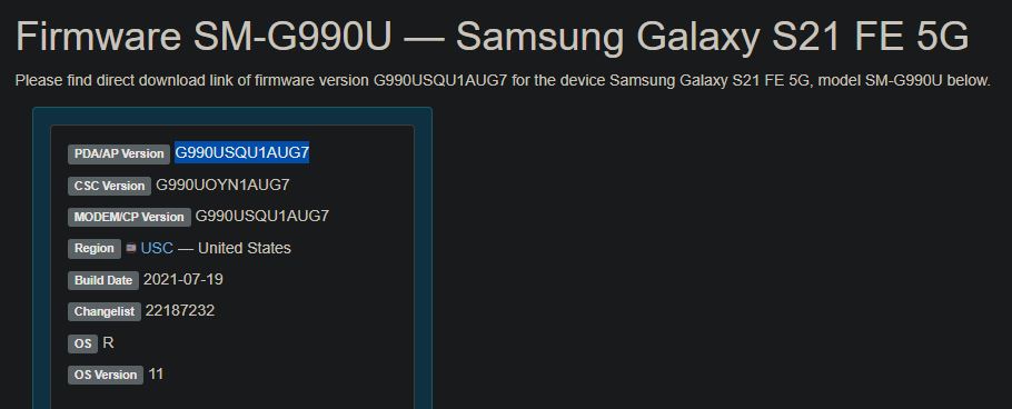 Galaxy S21 FE Firmware Update