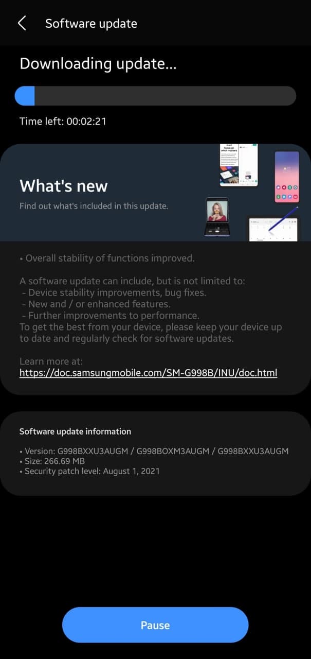 Samsung Galaxy S21 Ultra August 2021 Update India