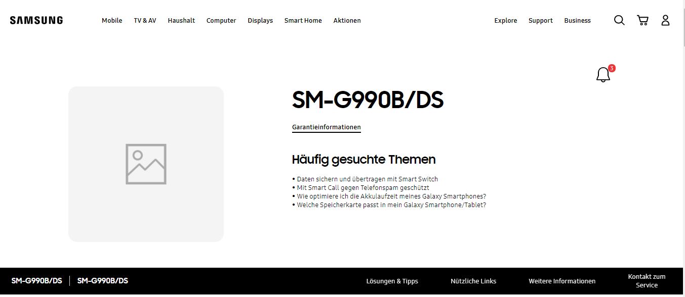 Samsung Galaxy S21 FE Support Page Germany