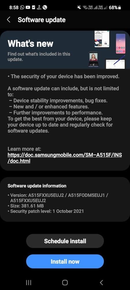 Galaxy A51 October 2021 Security Update