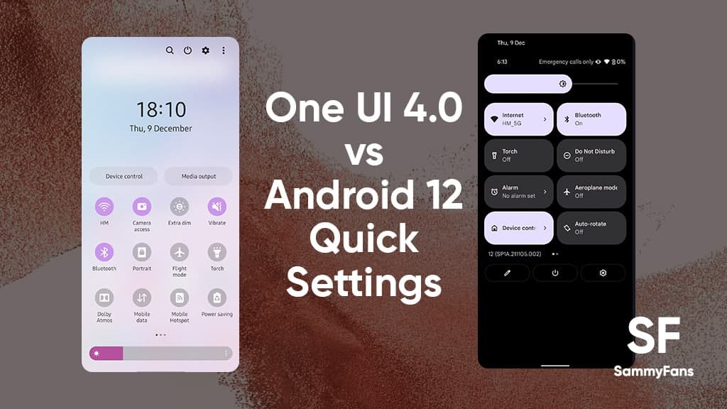One UI 4.0 vs Android 12 quick settings