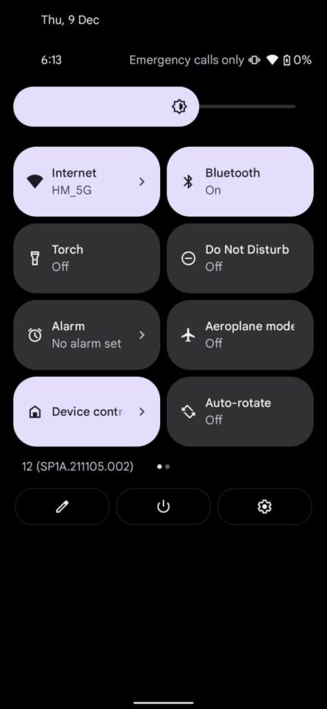 Android 12 Quick settings