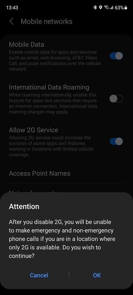 Android 12 Disable 2G option