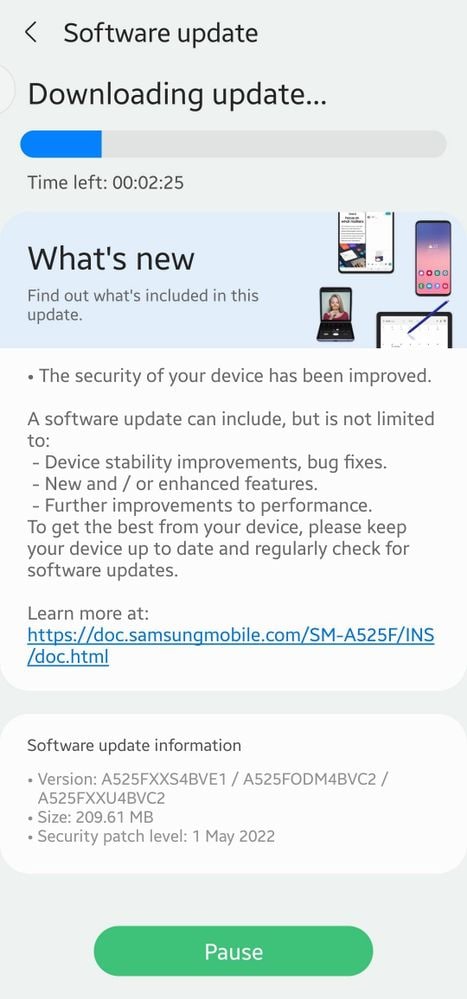 Samsung Galaxy A52 May 2022 update