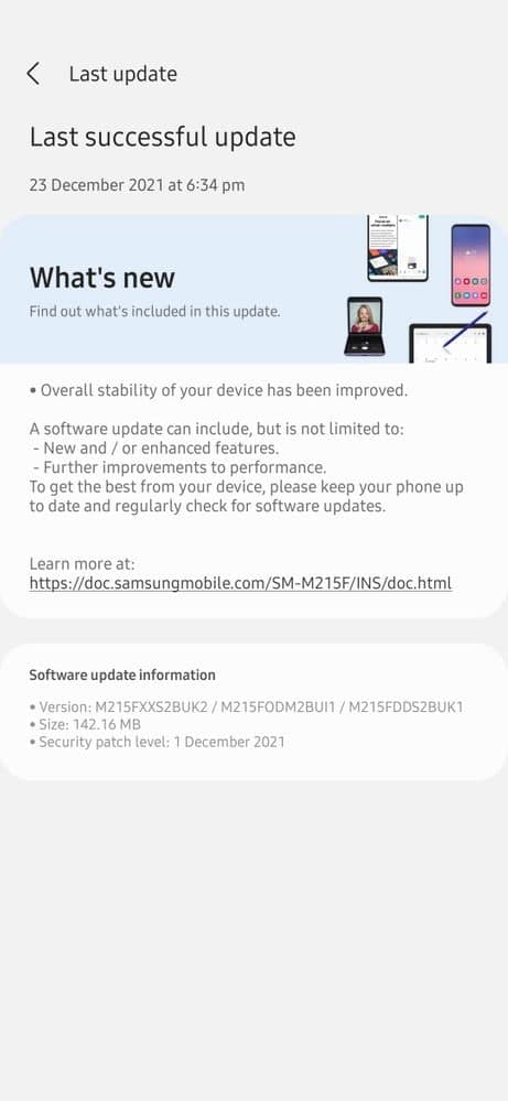 Samsung Galaxy M21 December update