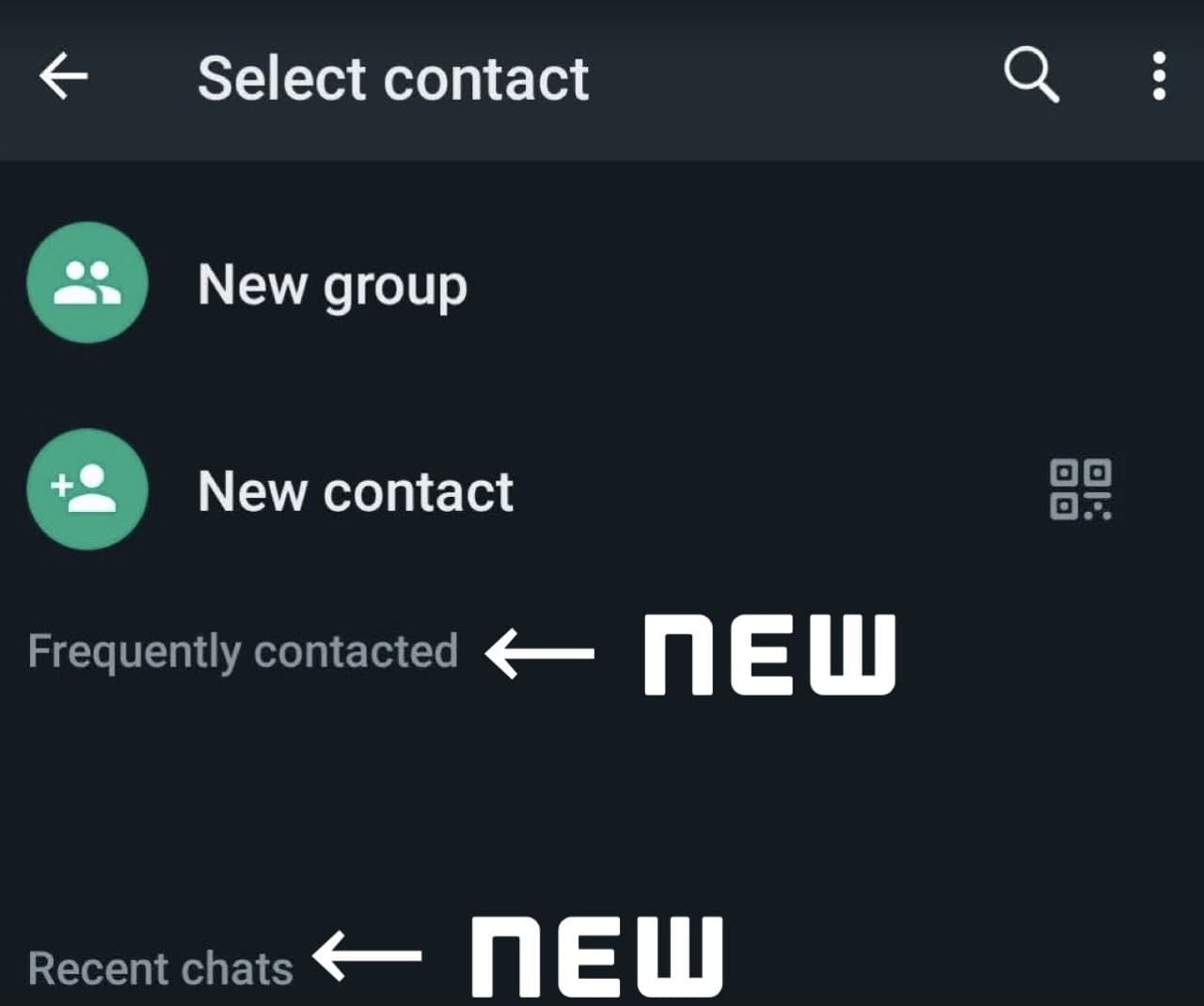 WhatsApp contact list interface