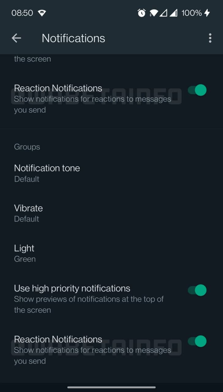 WhatsApp message reaction notification