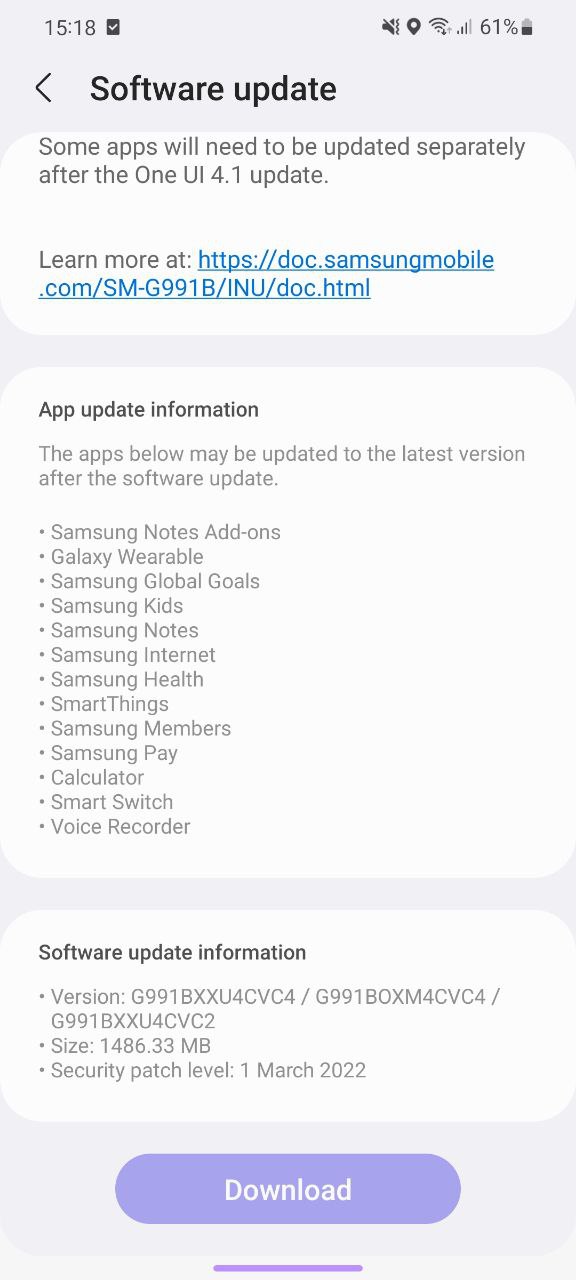 Samsung Galaxy S21 One UI 4.1 update