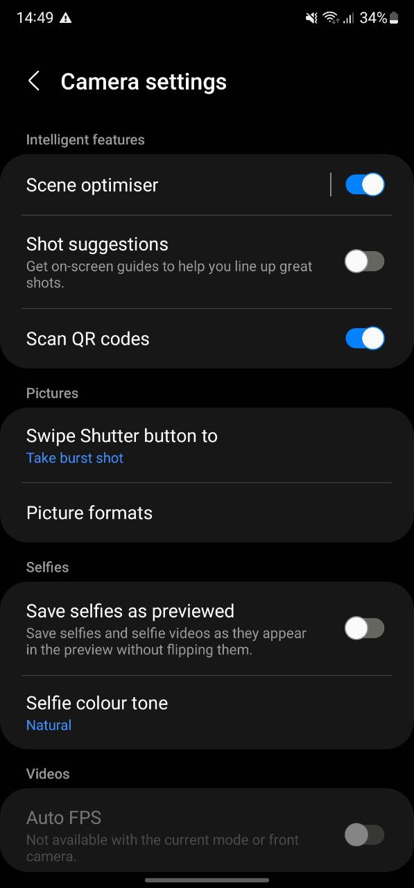 One UI 4.1 Camera settings