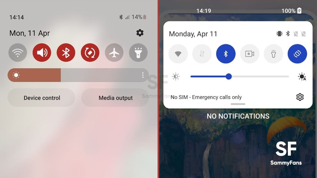 One UI 4.1 OxygenOS 12 Quick Settings Notification Panel