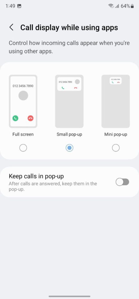 call display while using other apps
