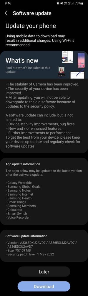 Samsung Galaxy M33 May 2022 update