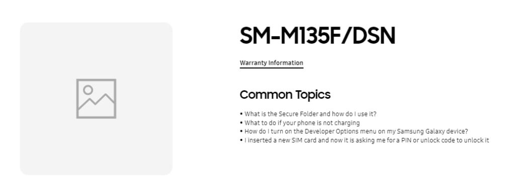 Samsung Galaxy M13 support page