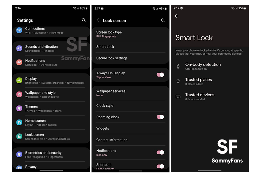 Samsung One UI Smart Lock settings screenshot