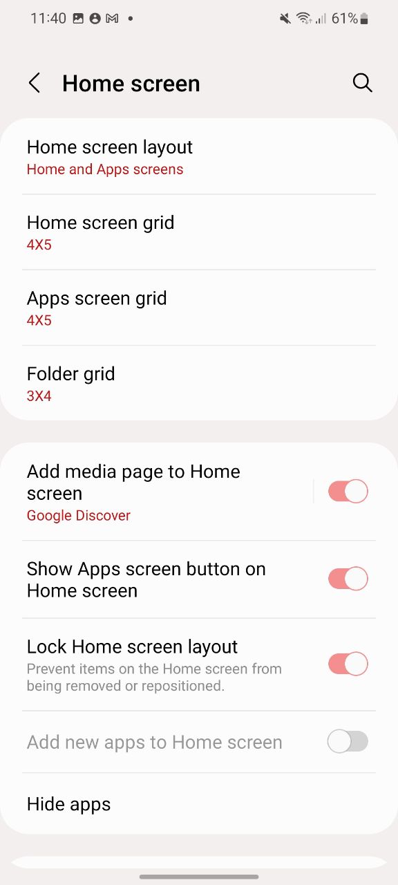 One UI 4.1 Home Screen Settings