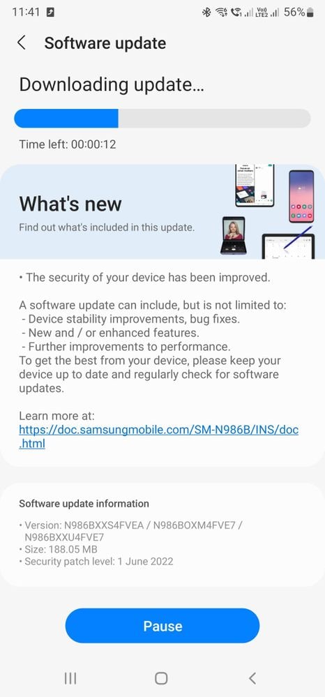 Galaxy Note 20 June 2022 update