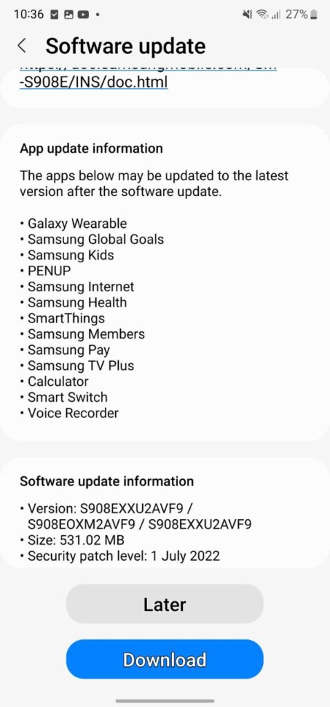 Samsung Galaxy S22 July update