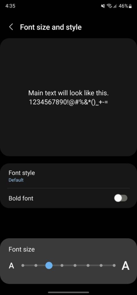 font size and style