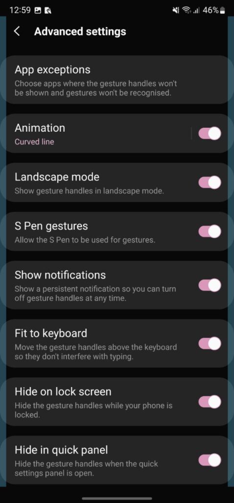Samsung Swipe gestures settings