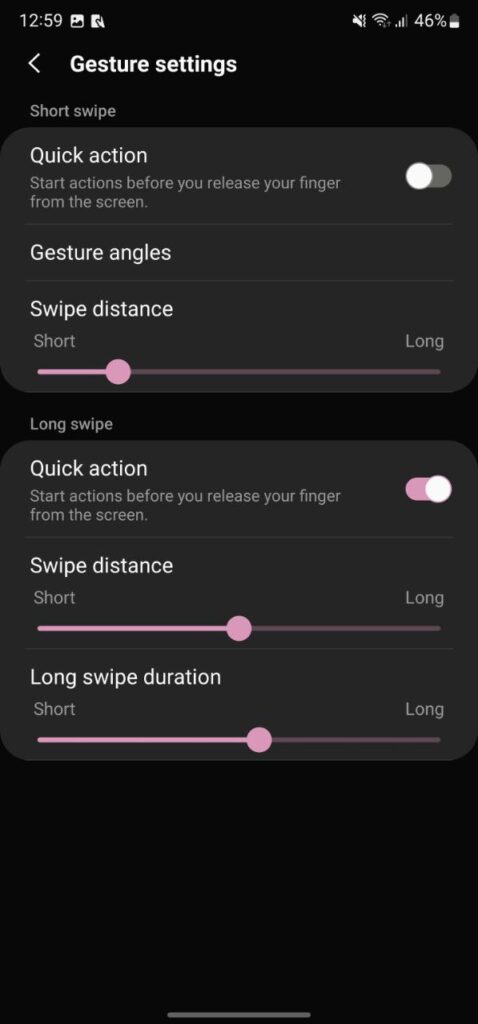 Samsung Swipe gestures setting