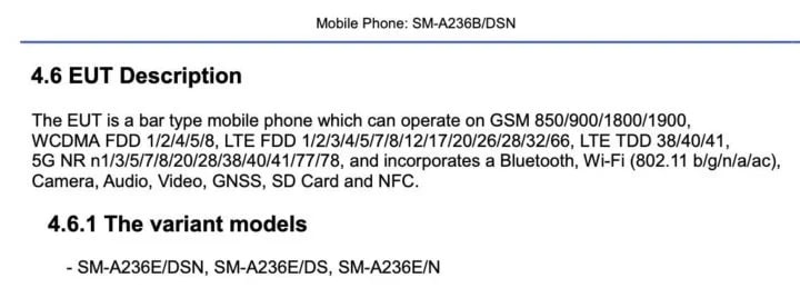 Samsung Galaxy A23 5G FCC
