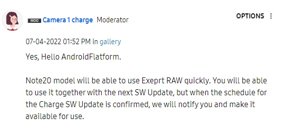 Samsung Galaxy Note 20 Expert RAW July 2022 update