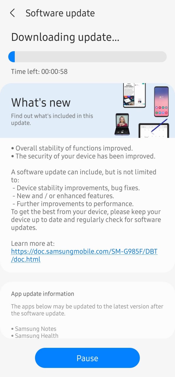 Samsung Galaxy S20 August 2022 Security Update