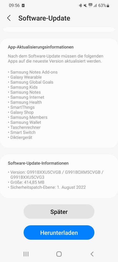 Samsung Galaxy S21 August 2022 update