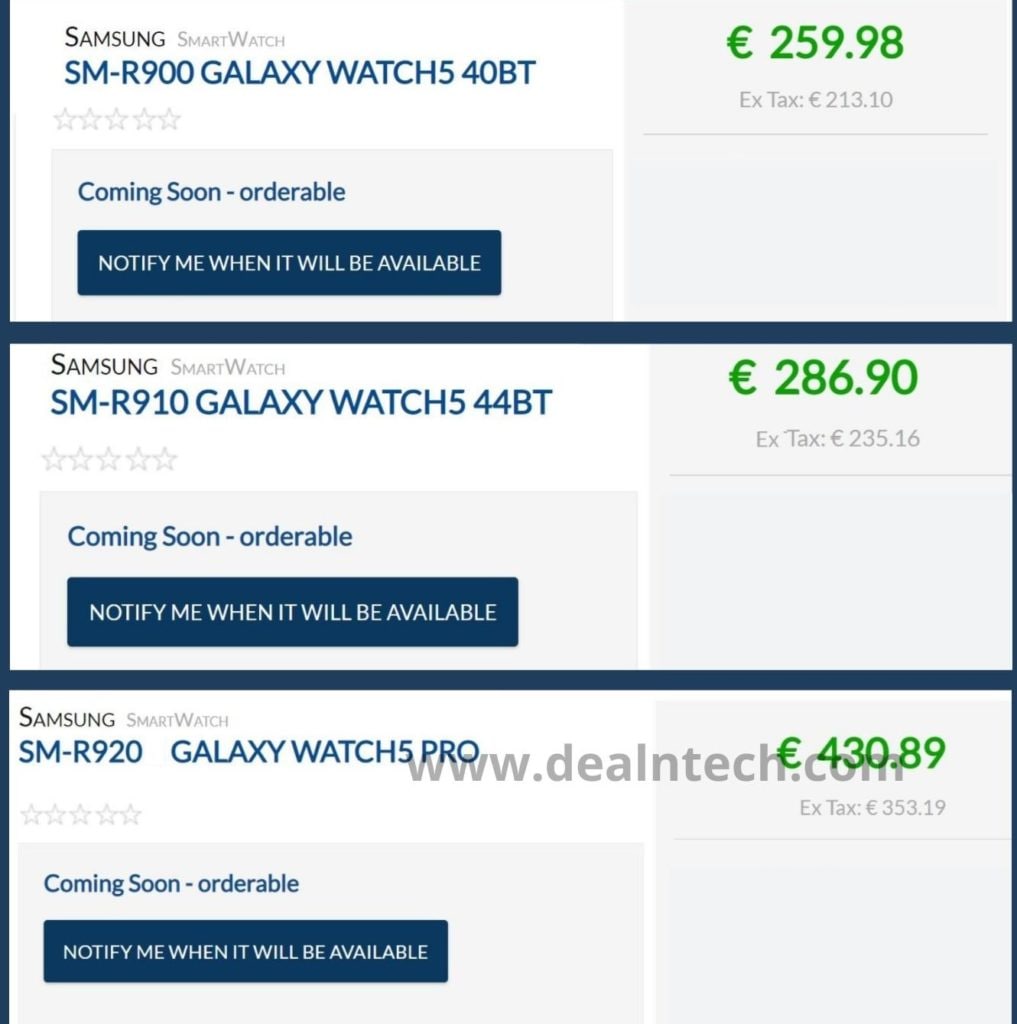 Samsung Galaxy Watch 5 Europe price