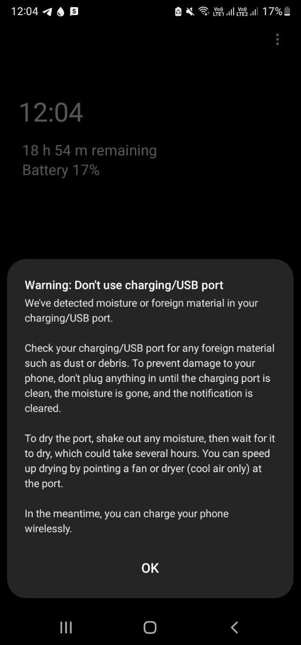 Spreading] Samsung phones giving warning even after having no moisture in  charging/USB port - Sammy Fans