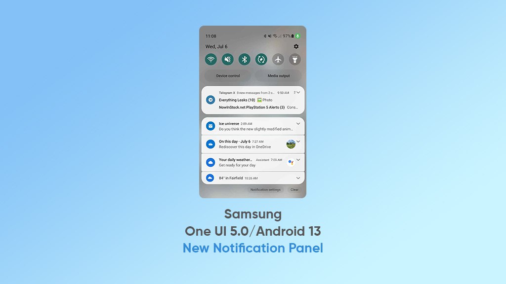 Samsung one ui 5.0 notification panel design