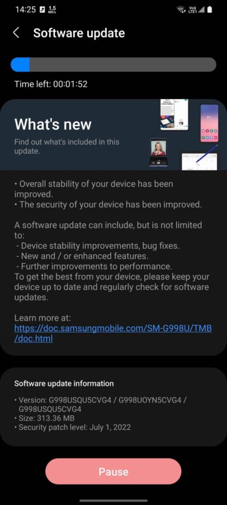 T-Mobile Galaxy S21 July 2022 patch