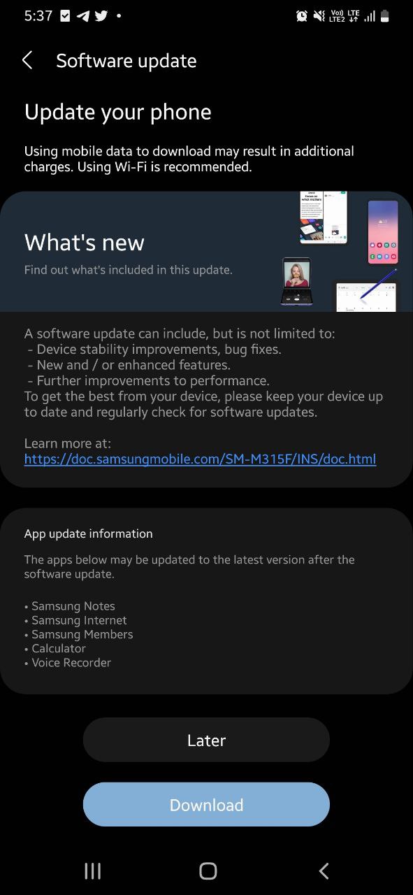 Samsung Galaxy M31 August 2022 update