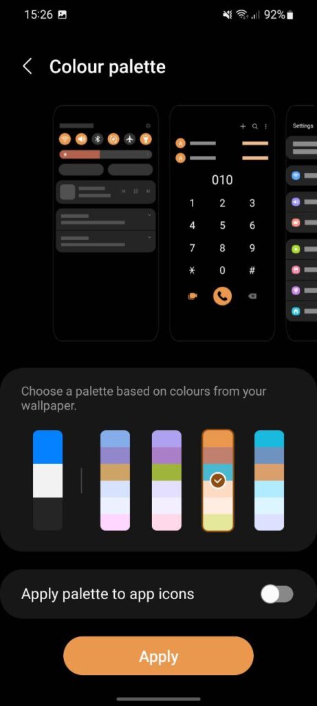 Samsung color palette app icons