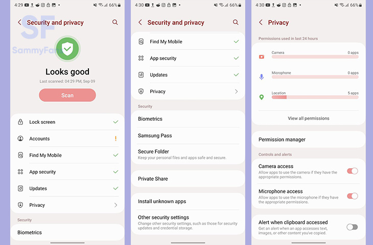 Samsung One UI 5.0 Security and Privacy