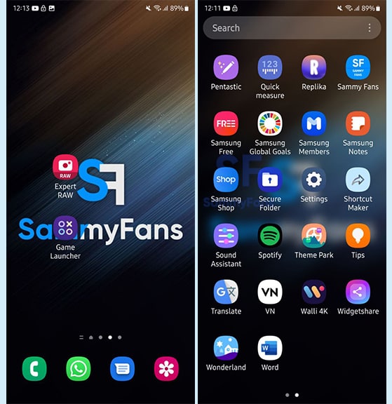 Samsung One UI 5 Home app screen layout