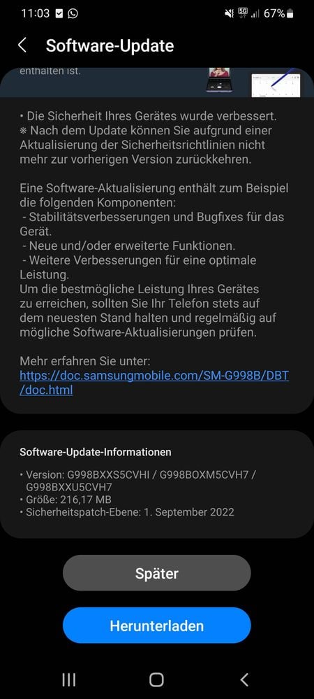 Galaxy S21 September 2022 security update