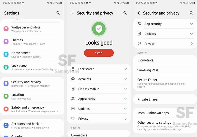 Samsung S21 One UI 5.0 Security and Privacy