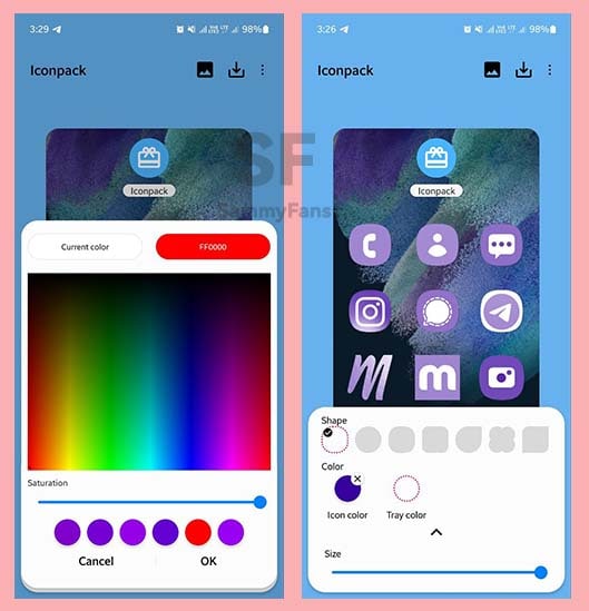 change Samsung app icon color