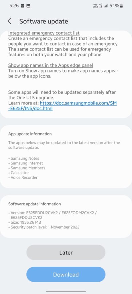 Samsung F62 One UI 5.0 update