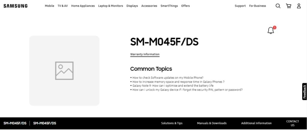 Samsung M04 support page