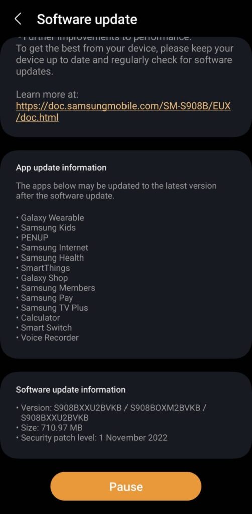 Samsung S22 November 2022 update