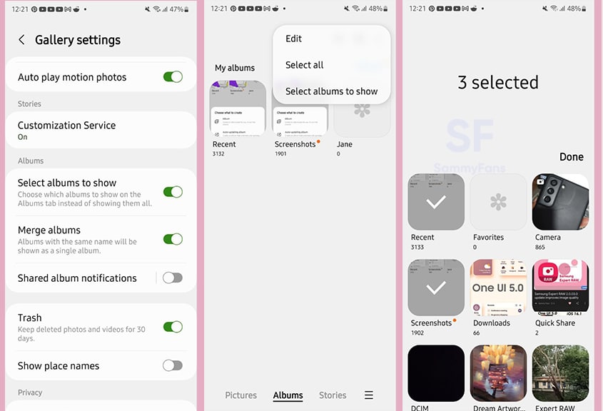 Samsung One UI 5.0 Select album 