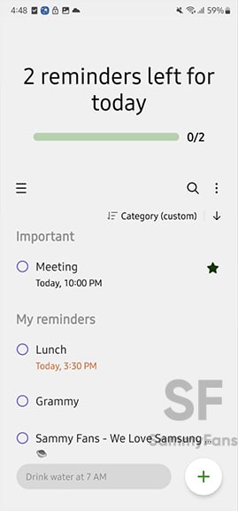 Samsung Reminder One UI 5 Categories