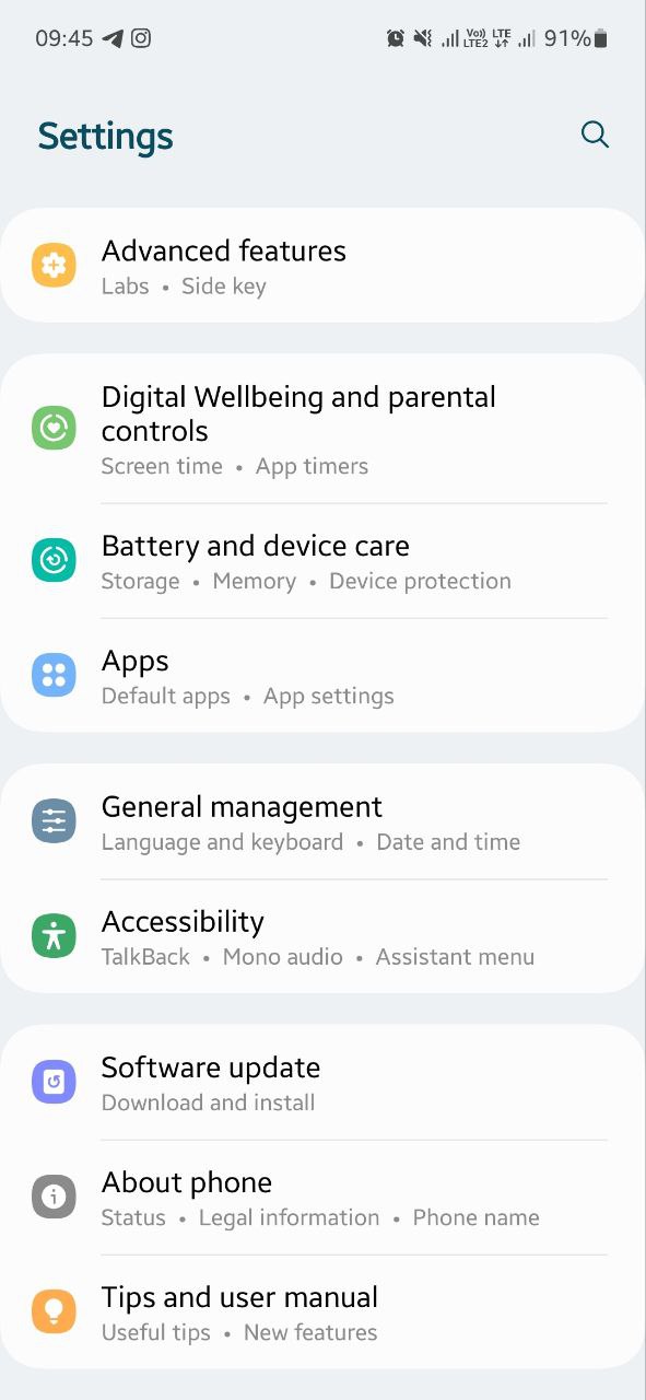 Samsung individual apps languages
