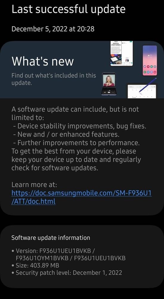 Samsung Fold 4 December 2022 update US