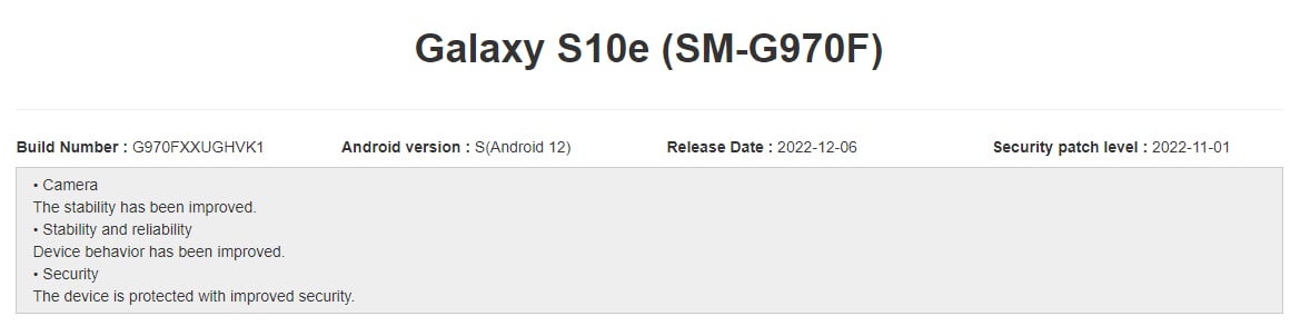 Samsung Galaxy S10 Camera Update