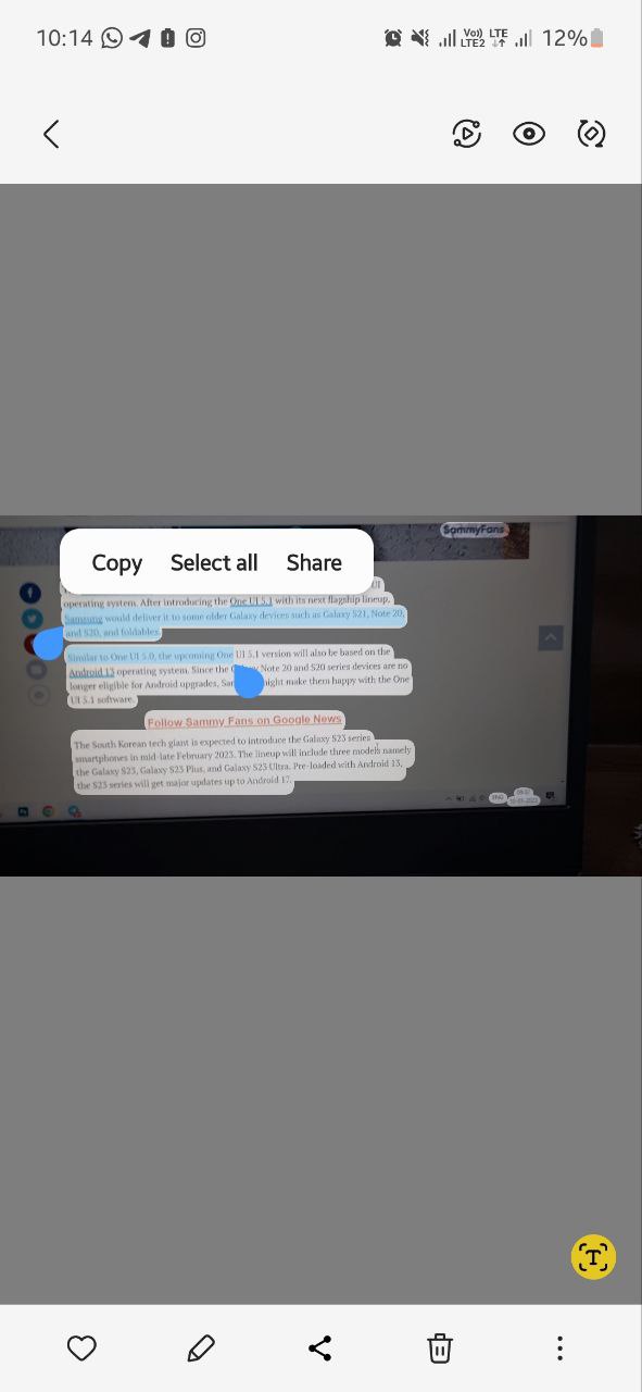 Samsung video extract text